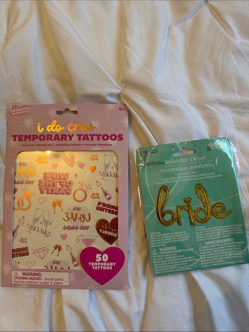 Bachelorette party supplies. Bride ballon and temporary tattoos